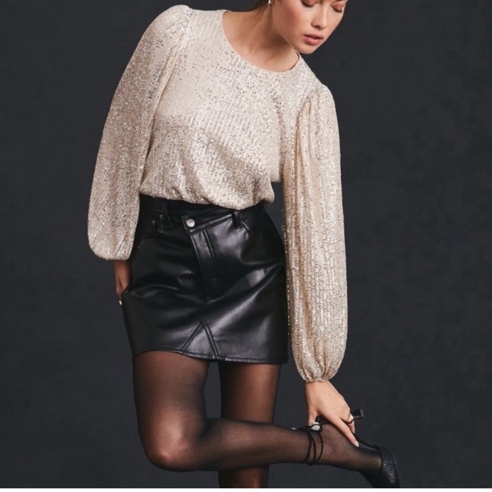 Anthropologie Cream Sequin Blouse